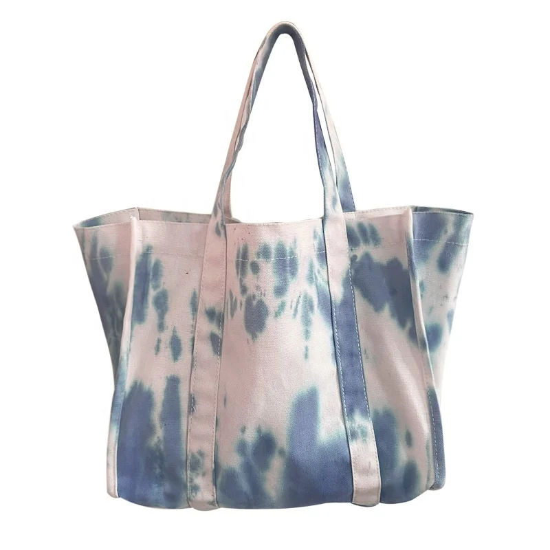 

Ladies Retro Large Top-handle Bags Female Canvas Tie Dye Underarm Shoulder Bags Women Casual Street Color Splicing Tote Handbag, Blue+white
