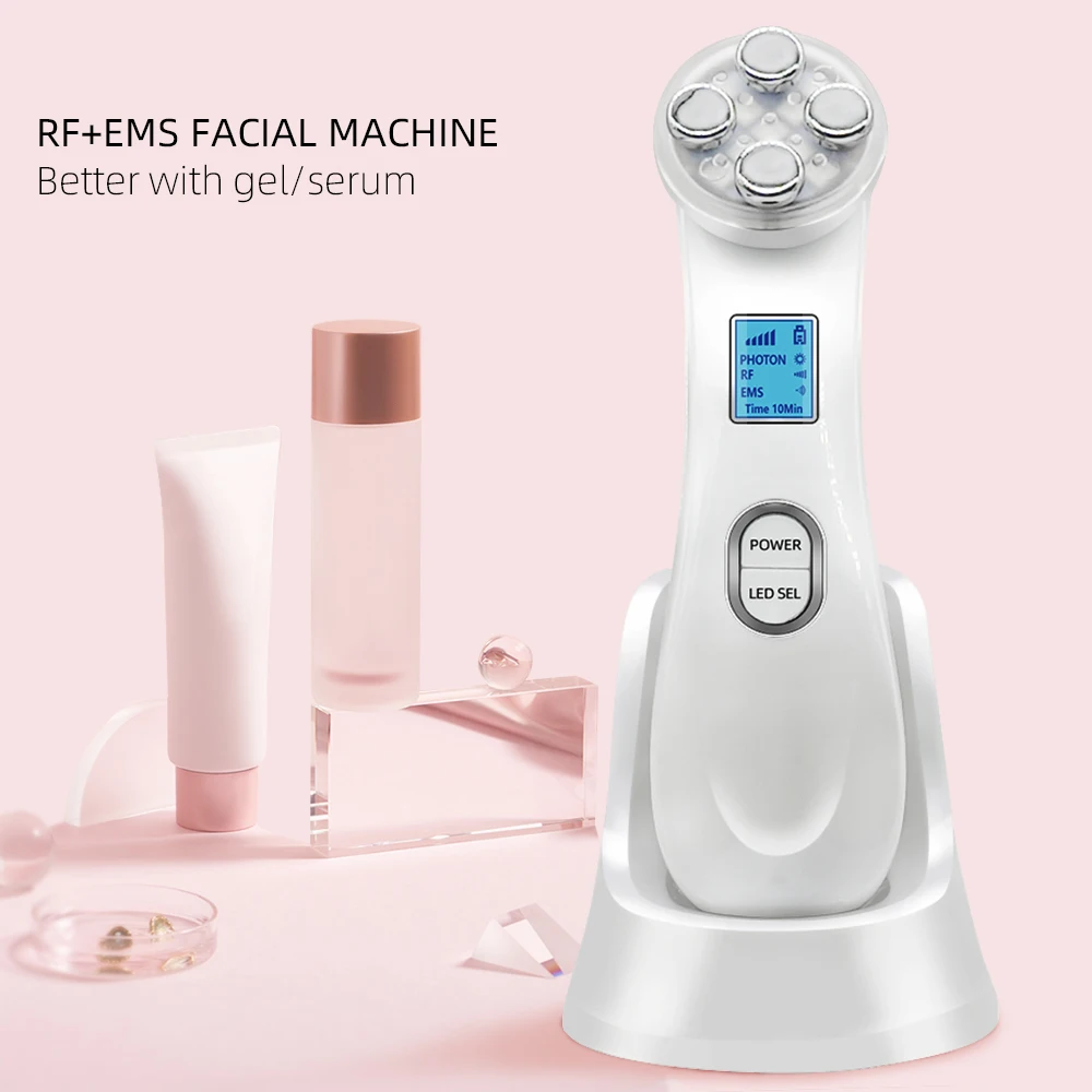 

Mini Handheld 5 in 1 Led EMS Photon Lights Beauty Skincare Device RF Face Lifting Massage, Home Use Skin Tightening Machine