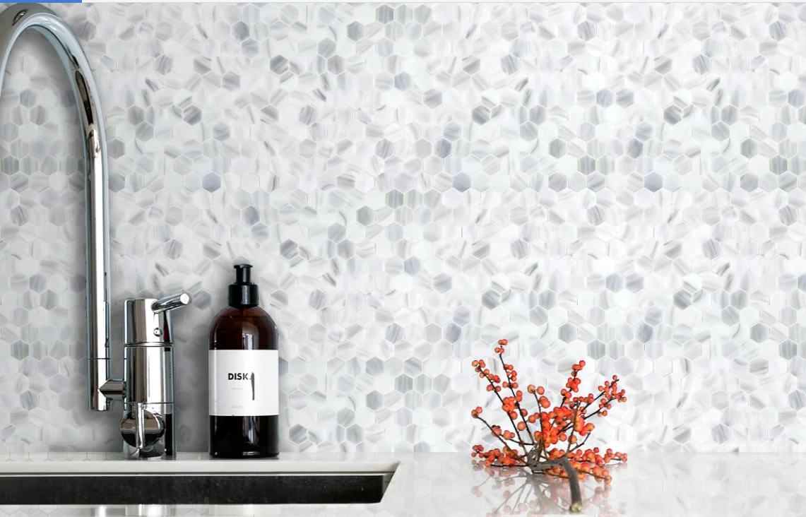 iridescent glass mosaic white waterline tile for sale