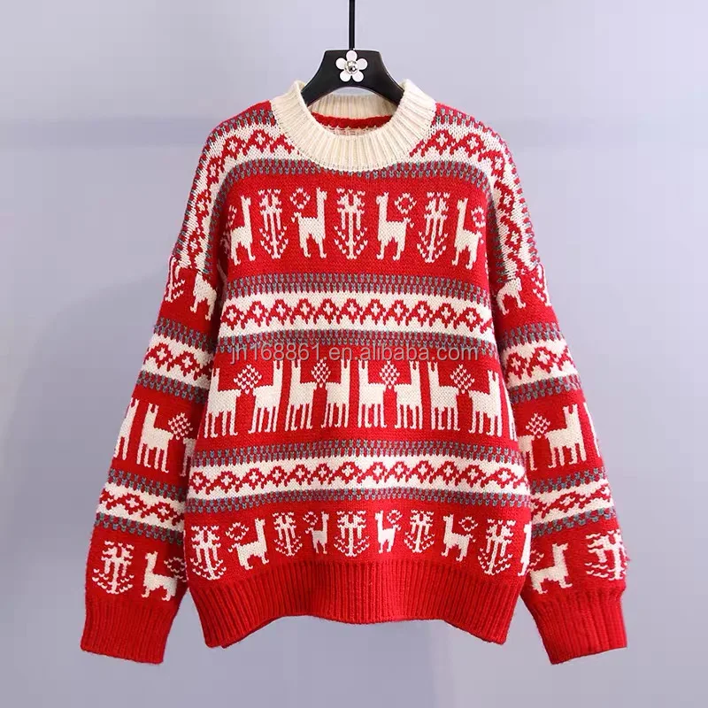 

Winter 2021 women's color block sailor collar long sleeve sweater Christmas snow lovely women's pullover sweater, Customized color