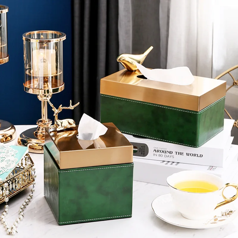 

American light luxury creative living room table high-grade leather paper box