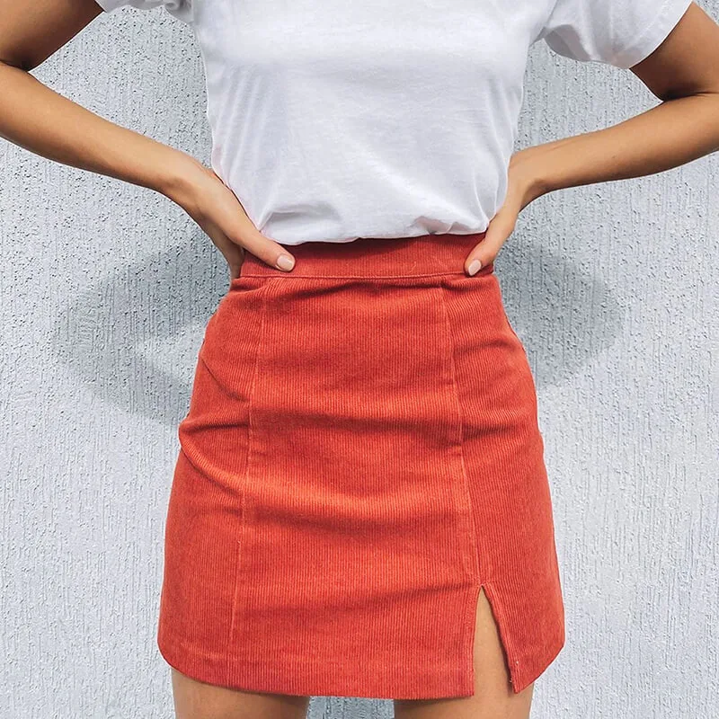 

style split skirts orange red dress factory custom exclusive lady corduroy for 2021 new fashion women short skirt