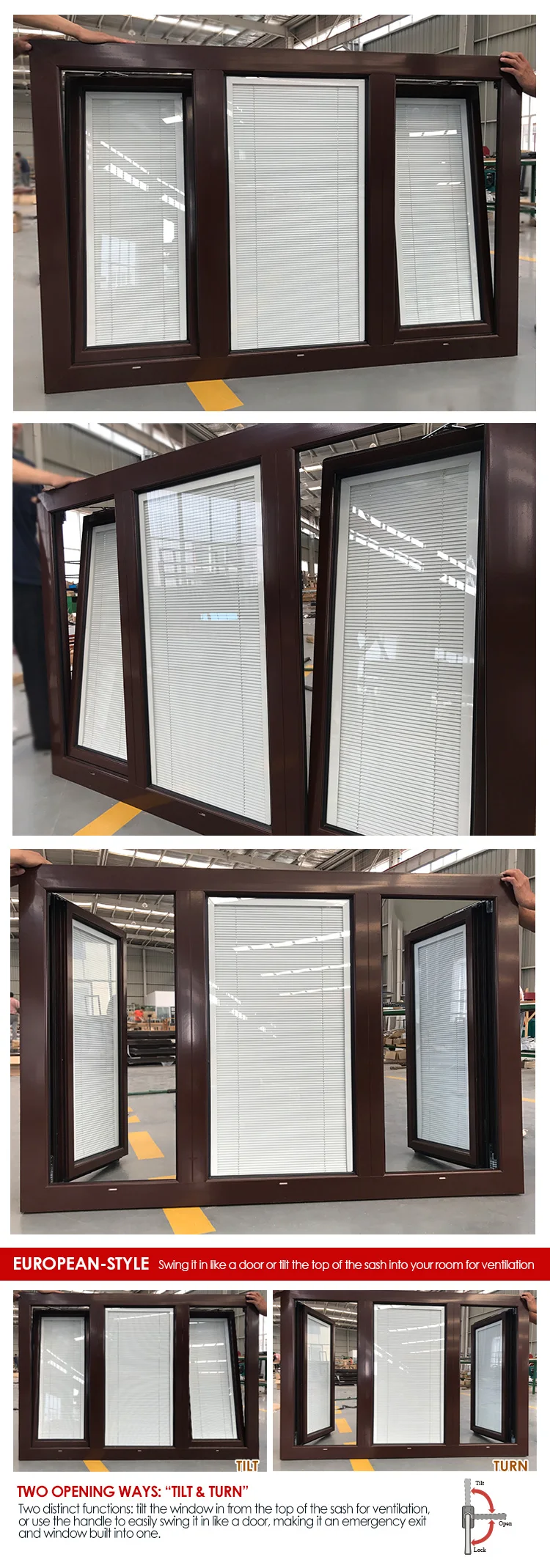 New Jersey NFRC NAMI standard Latest oak wooden french 3 window design oak window with built-in shutter