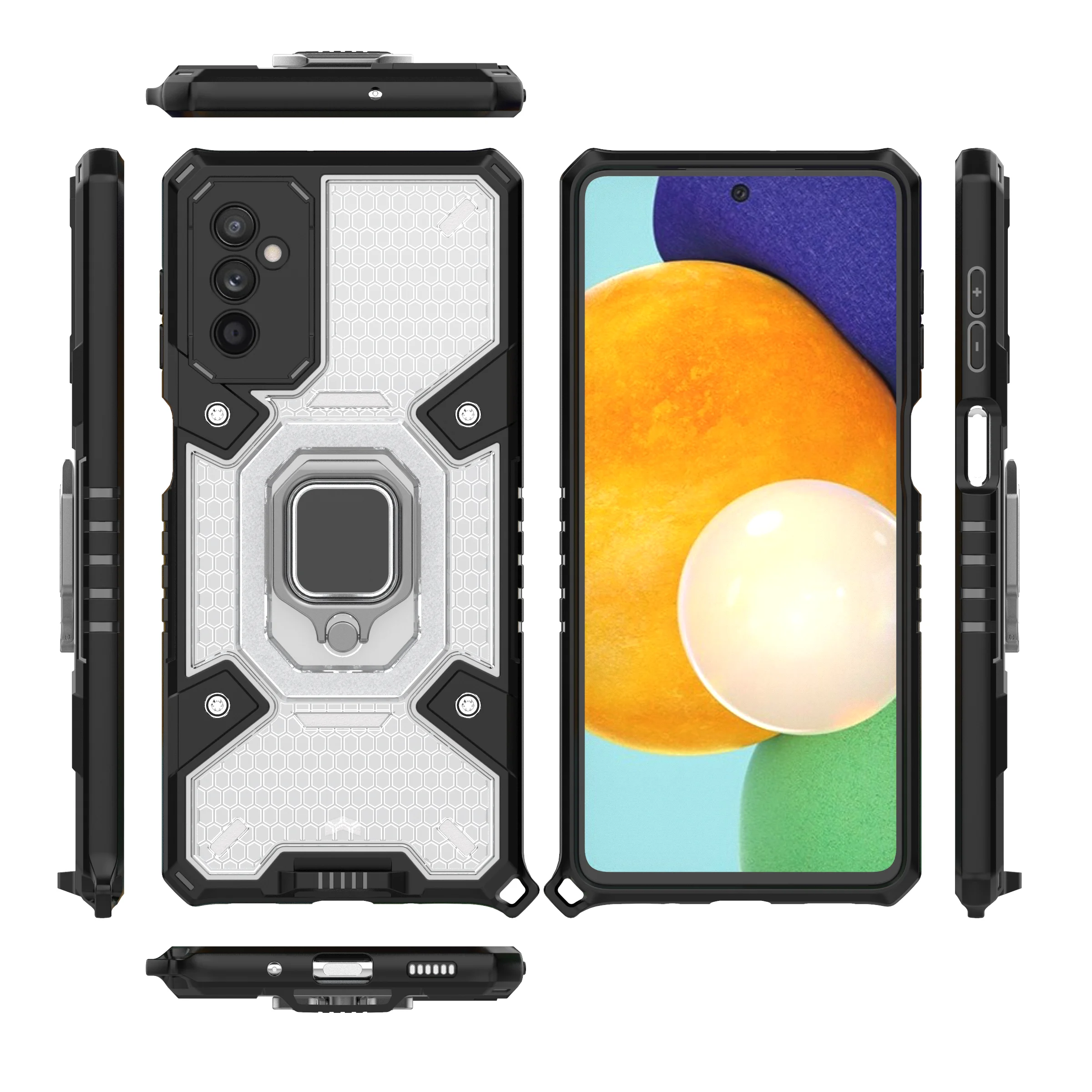 

High Quality Military Style Cellphone Cover Camera Lens Protection Phone Case With Ring Holder For Samsung Galaxy M52 5G, As pictures
