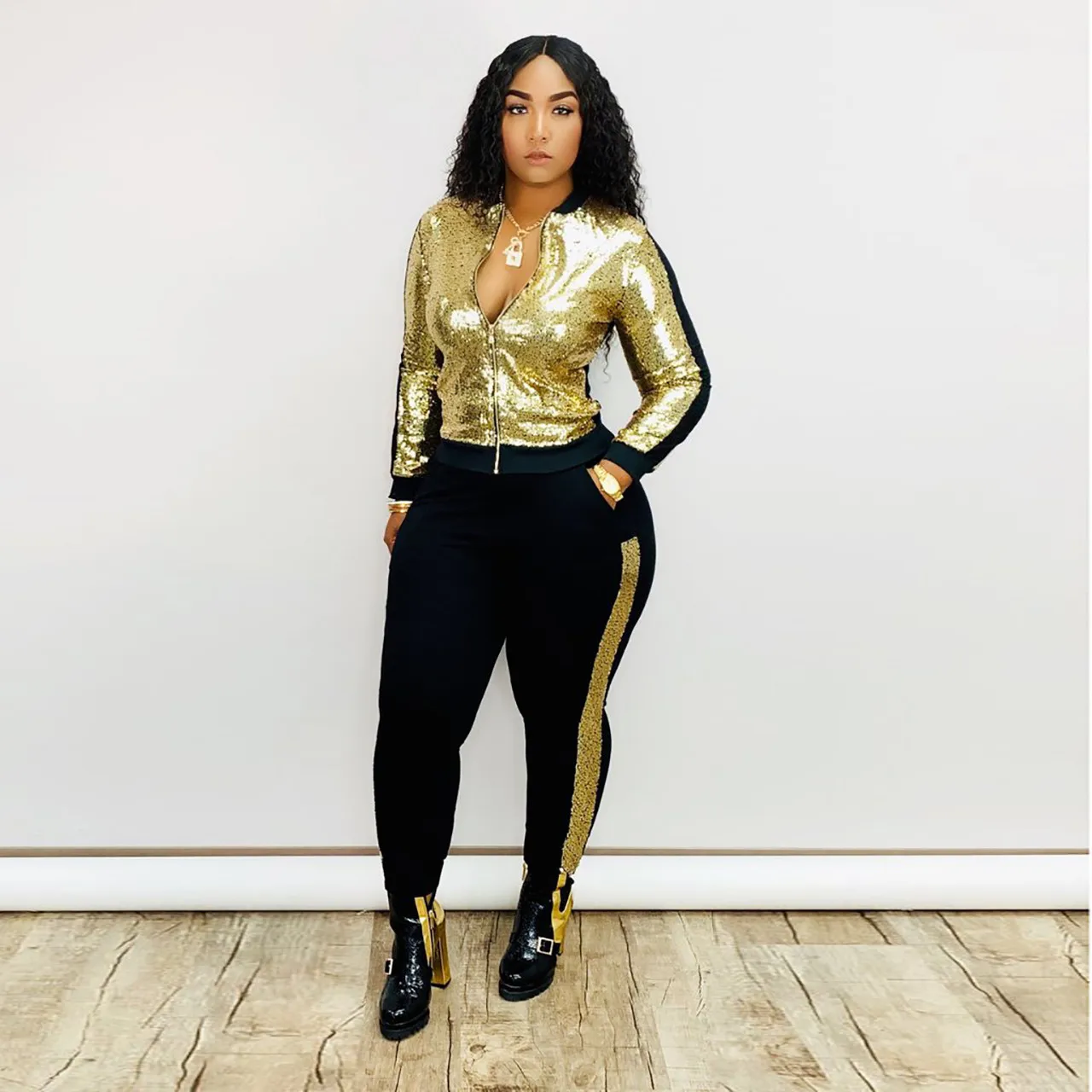 

High quality sequin tracksuit for women two pieces