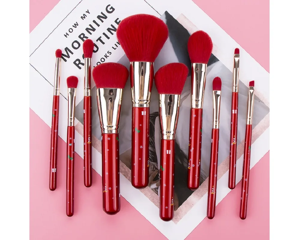 

HZM 10pcs kaci jay Christmas series Red profesional custom makeup brush private label set luxury high quality fashion brushes