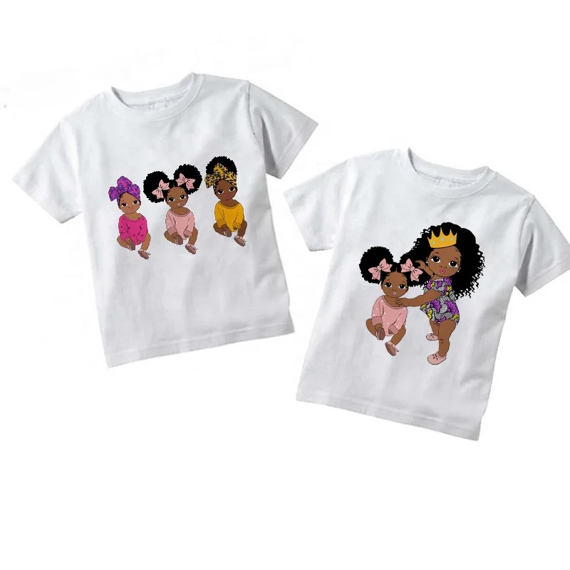 

High Quality Melanin Black Girl Print Girls's T-shirt 100% Cotton Kid Child Tshirt Cartoon Tshirt For Child, Picture