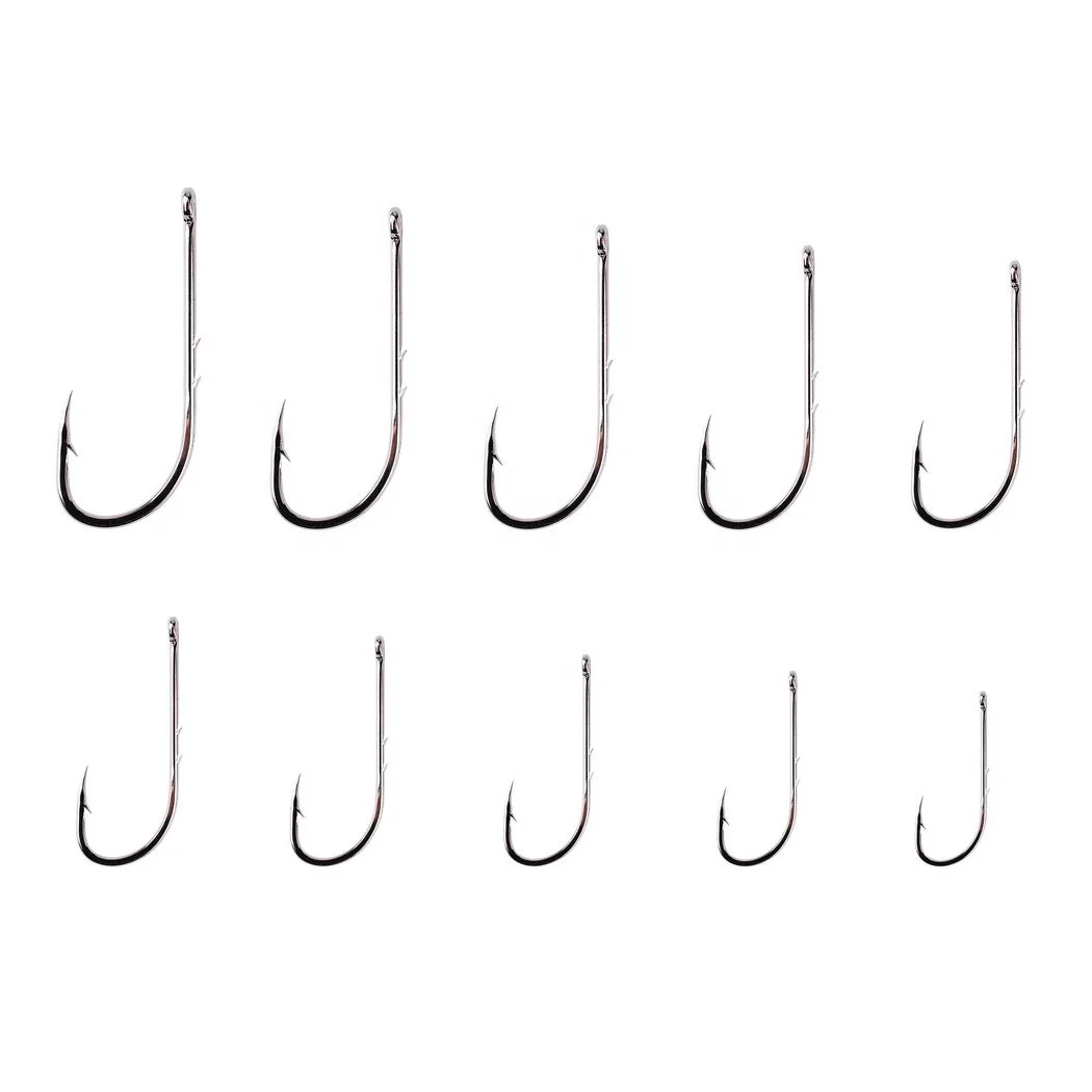 

100pcs/ Box Long Shank Fishing Hook 1#-10# Fish Hooks High Carbon Steel Barbed Offset Narrow Bait Hook Fishhook, Silver