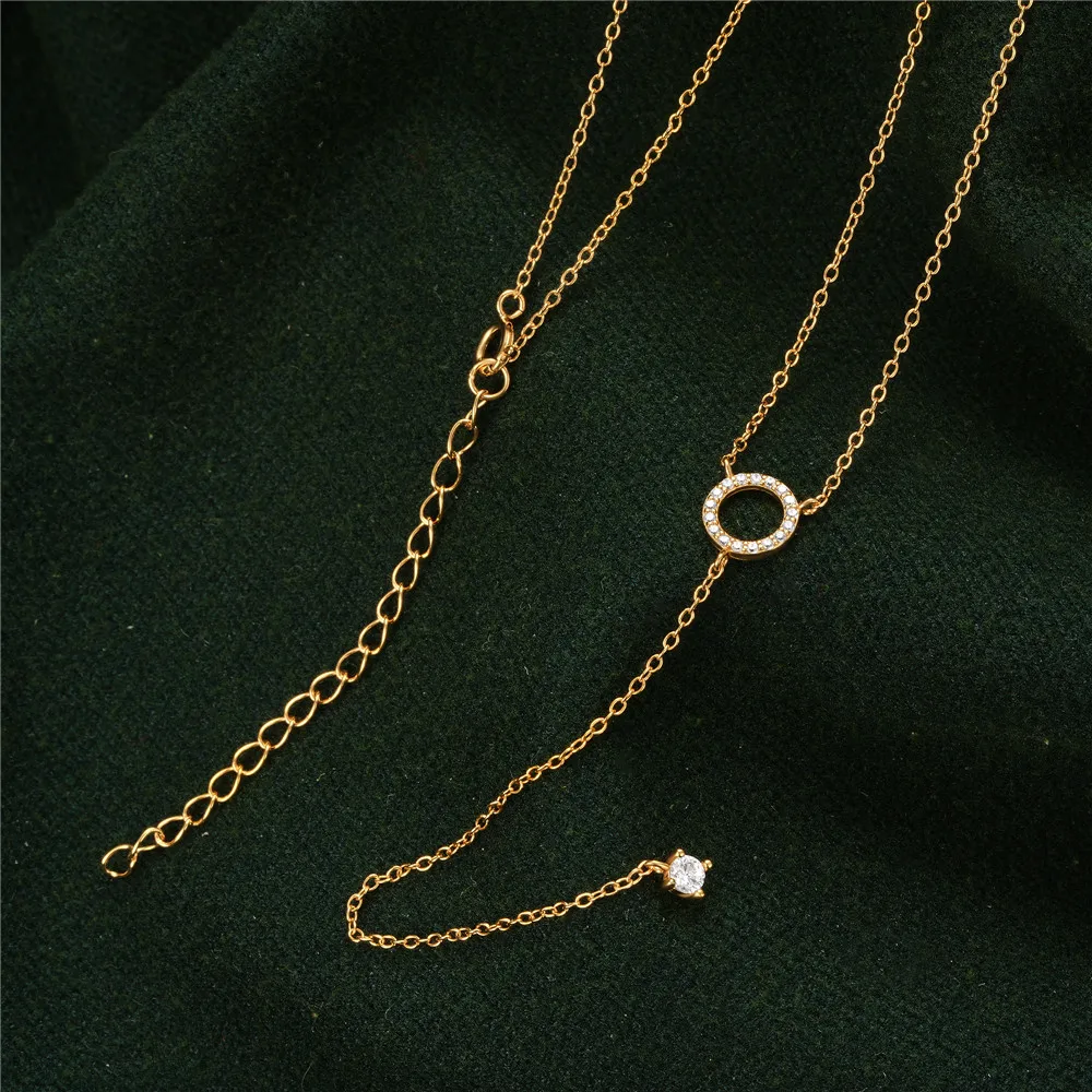 

dropshipping silver jewelry women 925 sterling silver round zircon pendant necklace gold plated chain necklace jewelry for women