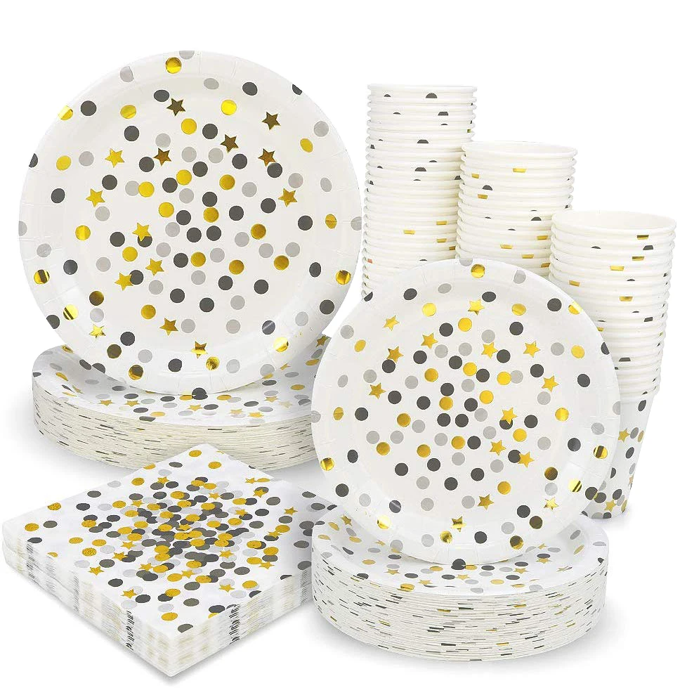 

Popular hard thickened round polka dot party party paper plates and napkins sets dinner paper plates 10 inch, 11 colors