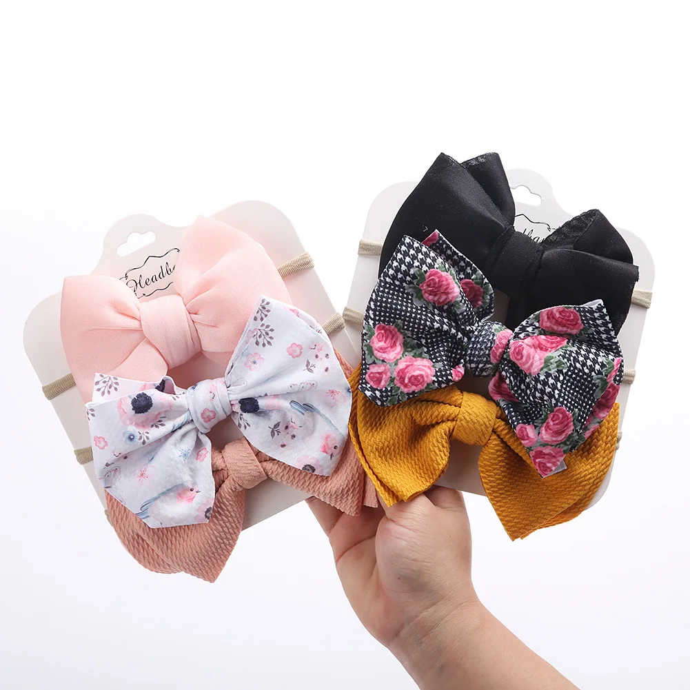 Amaone 3Pcs Baby Headband Set Girl Elastic Flower Bowknot Hairband Set For Weddings Christening Photography Props Hair Accessories Kit
