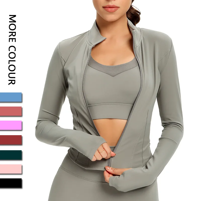 

New Poplar Sexy Sweat Wicking Long Sleeves Fitness Sports Coat Gym Activewear Front Zip Yoga Jacket Top For Women