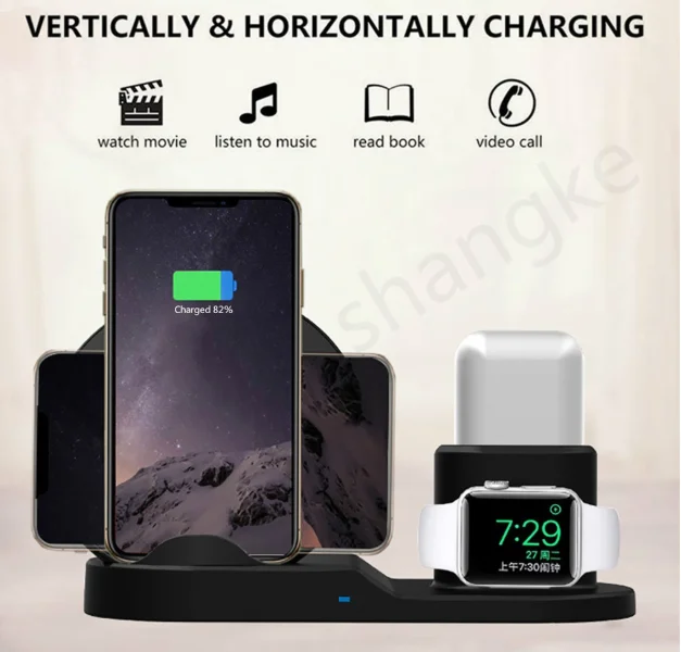 
Cellphone Qi Wireless Charger Portable 3 in 1 Charging Station For iPhone Earbuds Air Pod 