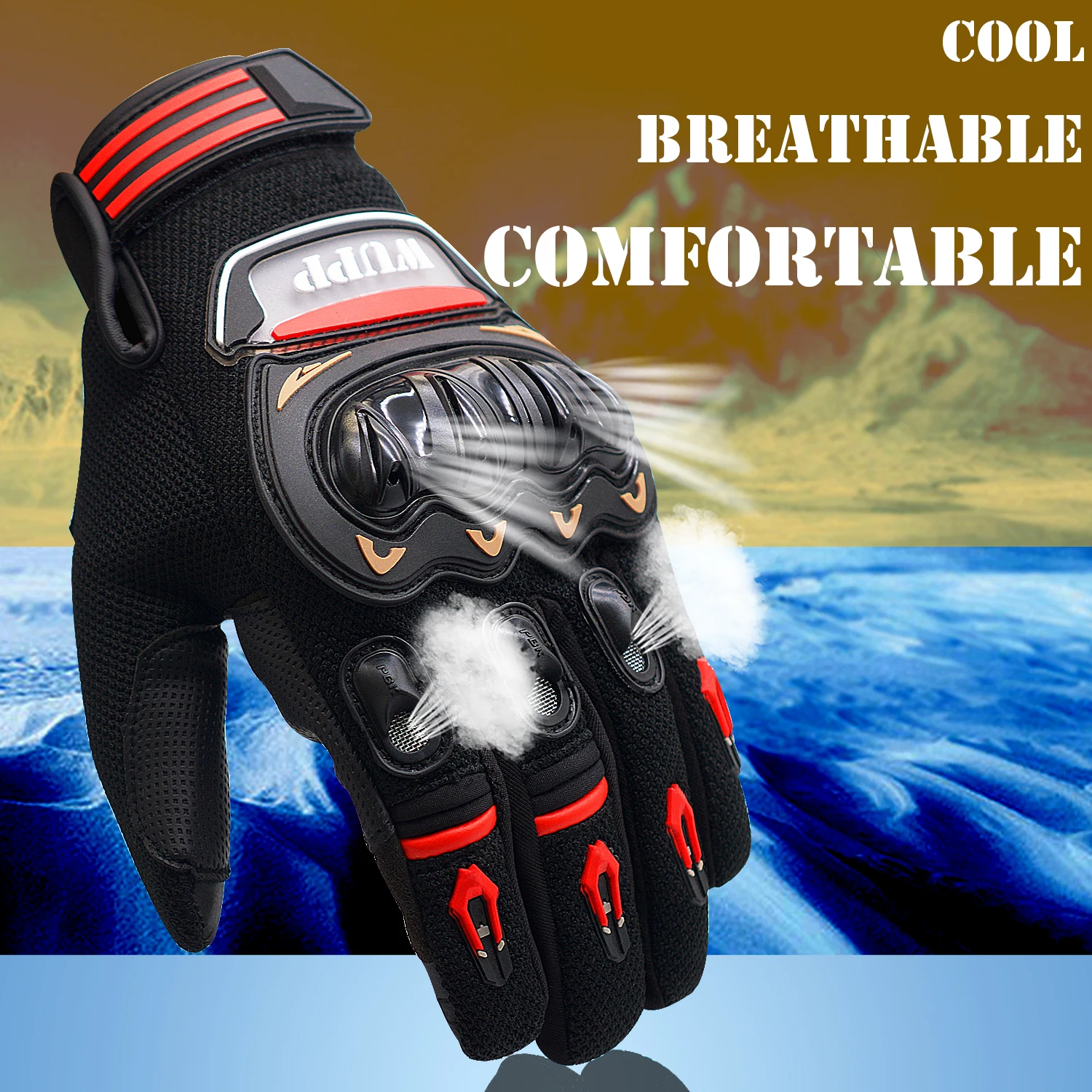 

Men's Carbon Fiber Shell Hard Knuckle Touchscreen Motocross Motorcycle Bicycle Motorbike Gloves Full Finger, As images