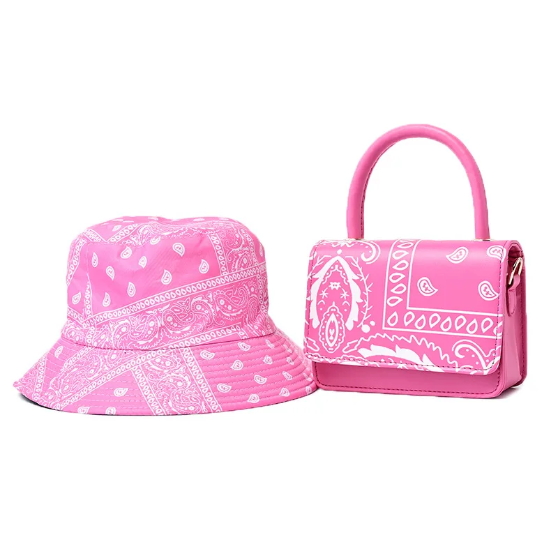

Hot sale Bandana Purses and hat set luxury handbag and purse for women, 8 color