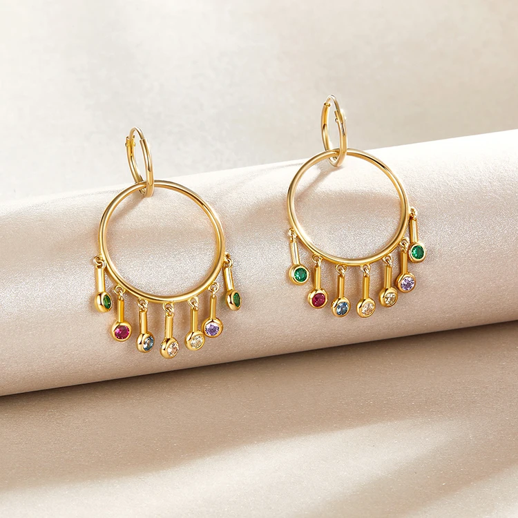 

Fashion Earrings Jewelry Big Hoop CZ Zircon Gold Plated Earrings Handmade Tassel Drop Earrings for Girls