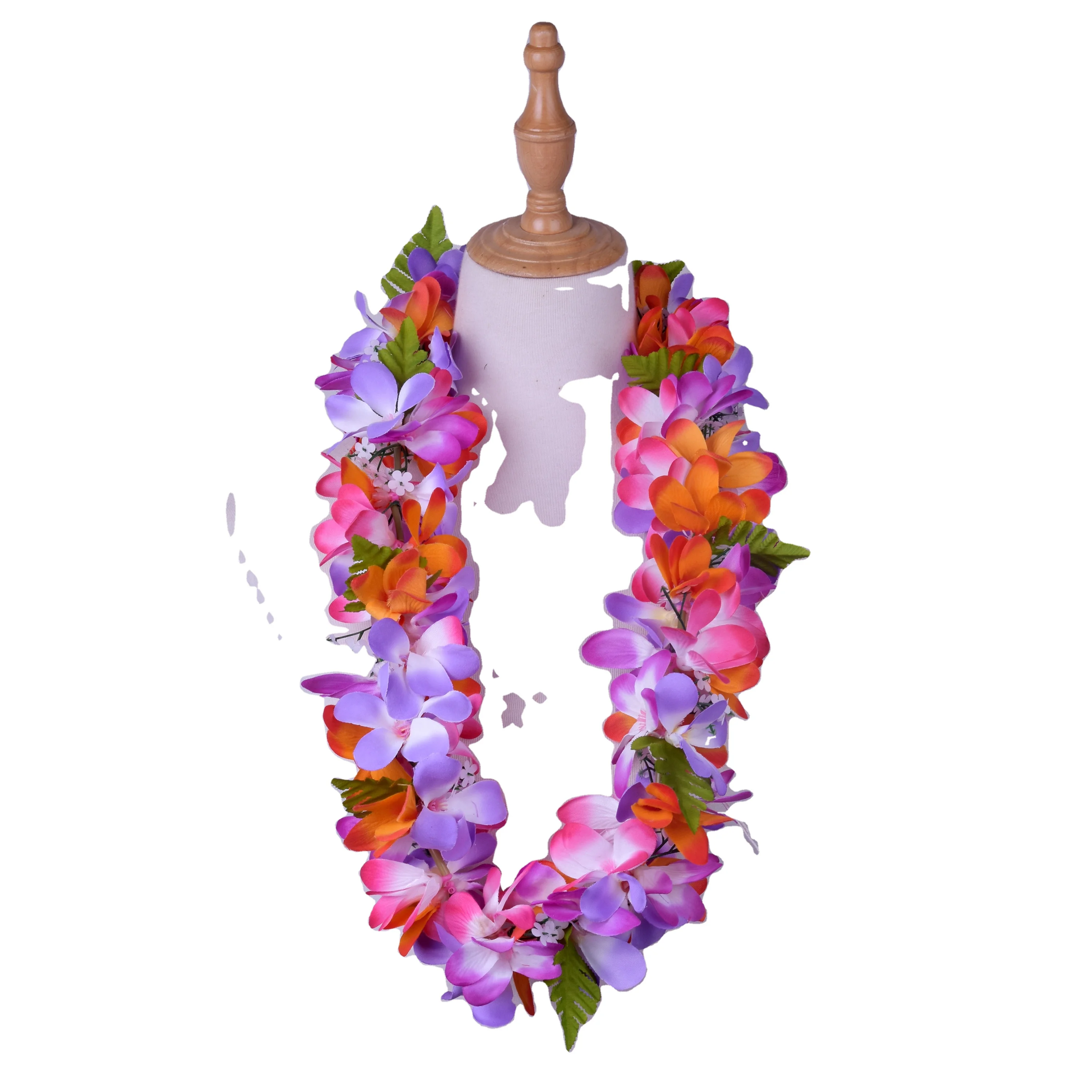 

Factory Supplier HL0001A-3 5Colors 110 CM Artificial Velvet Plumeria Hawaii Flower Lei Hawaiian Women Dance Party Necklace, Multi-color