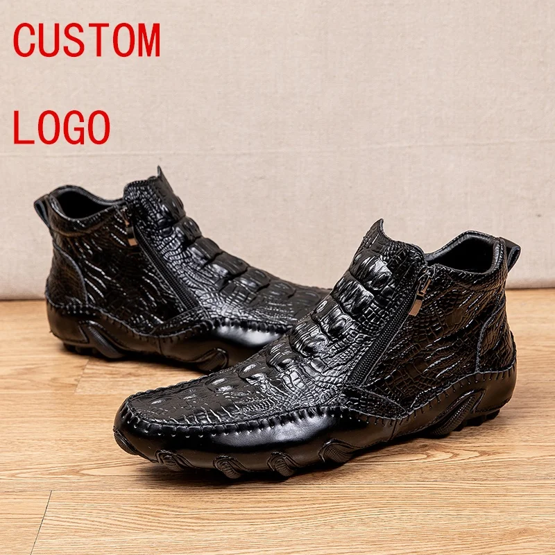 

Leather Men Boots Crocodile skin Winter Boot Men Winter Casual Shoes Sneakers High Top Western Ankle Boots genuine leather shoes