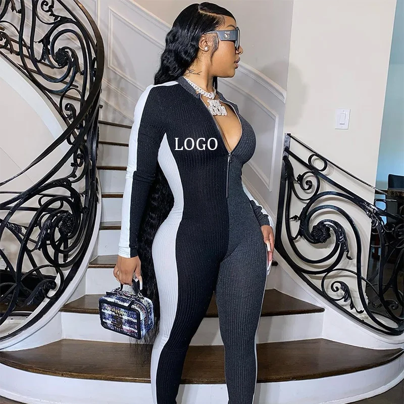 

High Performance Foreign Trade 2020 Winter Sexy Buttock Tight Fitting Contrast Stitching Casual Jumpsuit