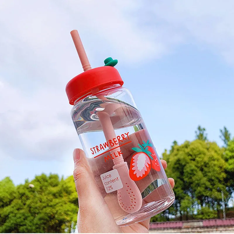 

Japan Cartoon Fruit pattern Glass Water bottle with mate straw, Customized color