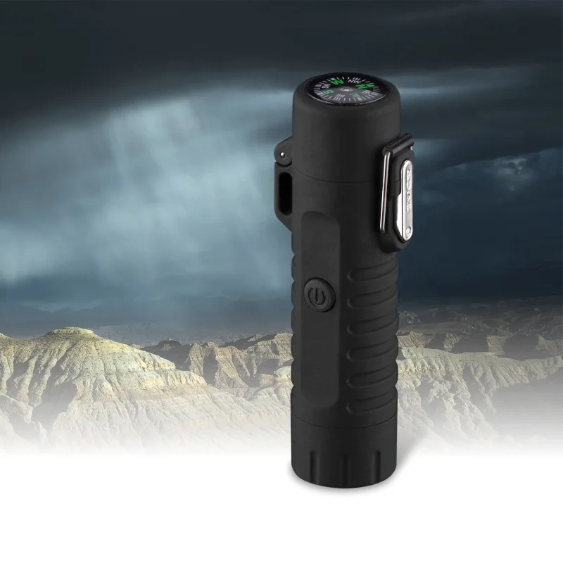 

2021 USB Rechargeable Lighter with IP67 Waterproof Lighter Flashlight Compass Electric Lighter