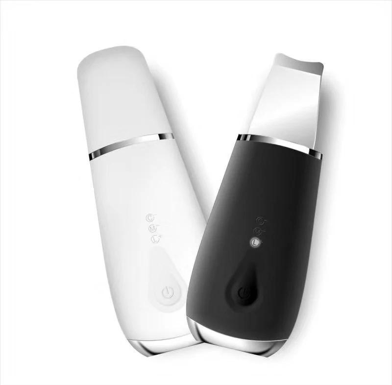 

SC005 Portable Ultrasonic Vibration Face Skin Scrubber Black head Remover Dead Skin Exfoliator Face Beauty Equipment, Black white