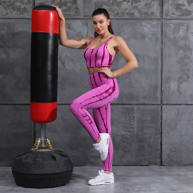 

hot sale explosion stripe strappy sports bra legging yoga set bamboo tie dye high quality yoga active wear set