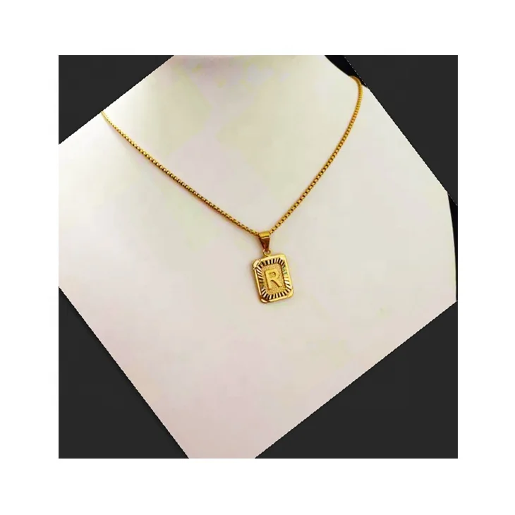 

Hip-hop style stainless steel gold-plated square initial pendant necklace A-Z