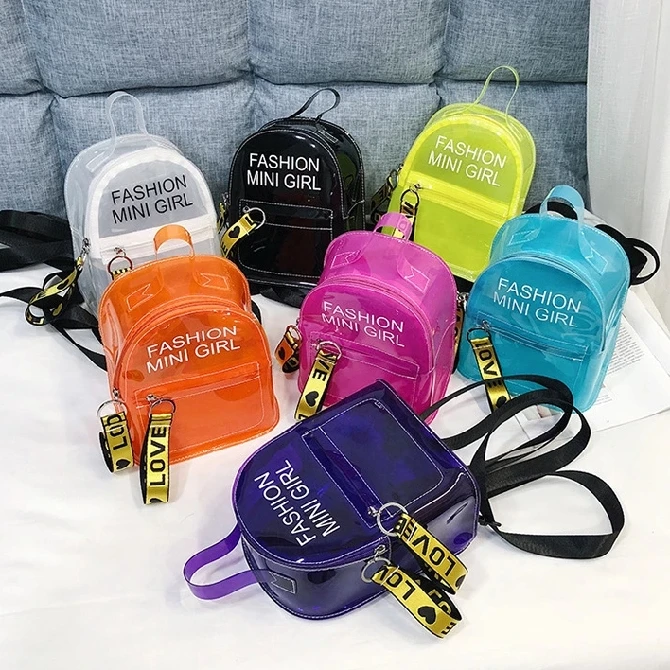 

New Arrival Designer colorful pvc mini handbags and School bag dual kids clear purse