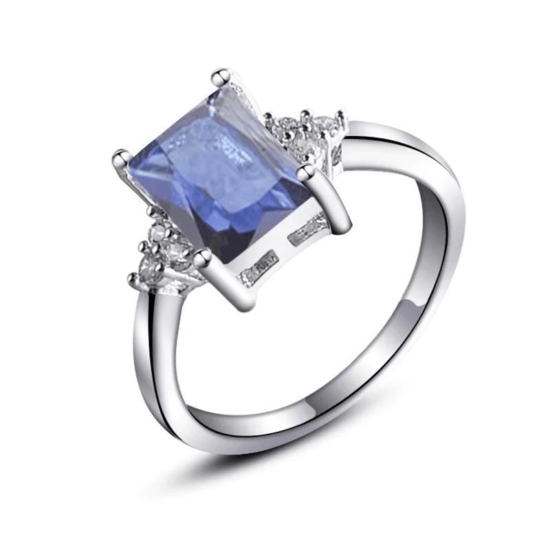 

Exquisite Plated Platinum Sapphire Blue Zircon Ring For Ladies Jewelry Gift