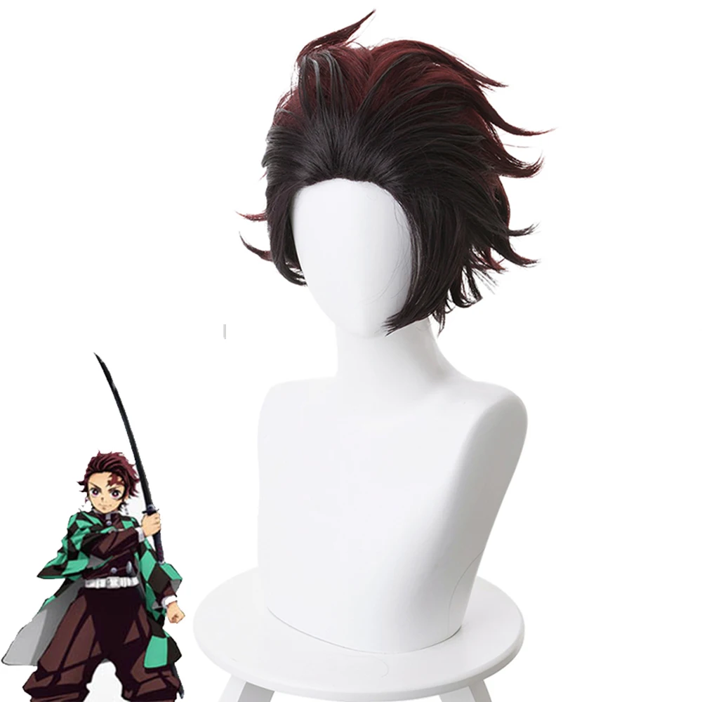 

Demon Slayer Kamado Tanjirou brown short hair chemical fiber Fashion natural High quality female and male wig