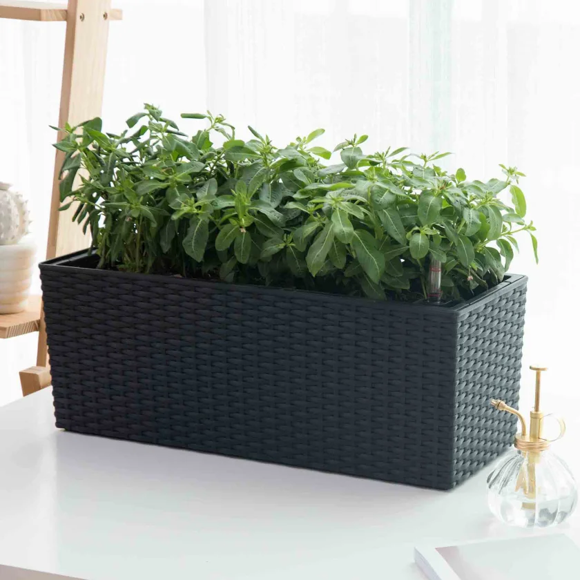 

Top sale Colorful Rectangular Large Rattan Surface Plastic Flower Pots Wall Hanging Plant Pots for Home Gardening