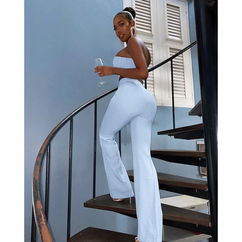 

Summer Women 2 Piece Outfits Anti-Pilling Breathable Sexy Crop Tops and Wide Leg Pant Set