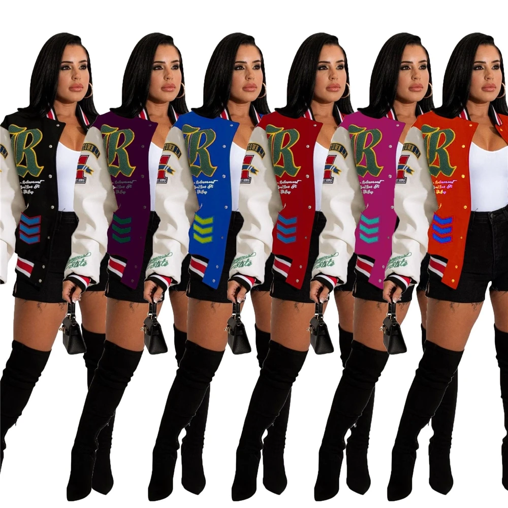 

ZA110950 Graffiti Long Sleeve Baseball Women Winter Women's Bomber Jacket Cotton Sportswear Coat