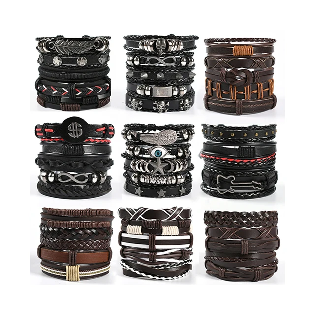 

Handmade custom logo Leather Braided Wrap Bracelets for Men Vintage Handmade Charm Bracelets for Women Ethnic Buckle Wristbands