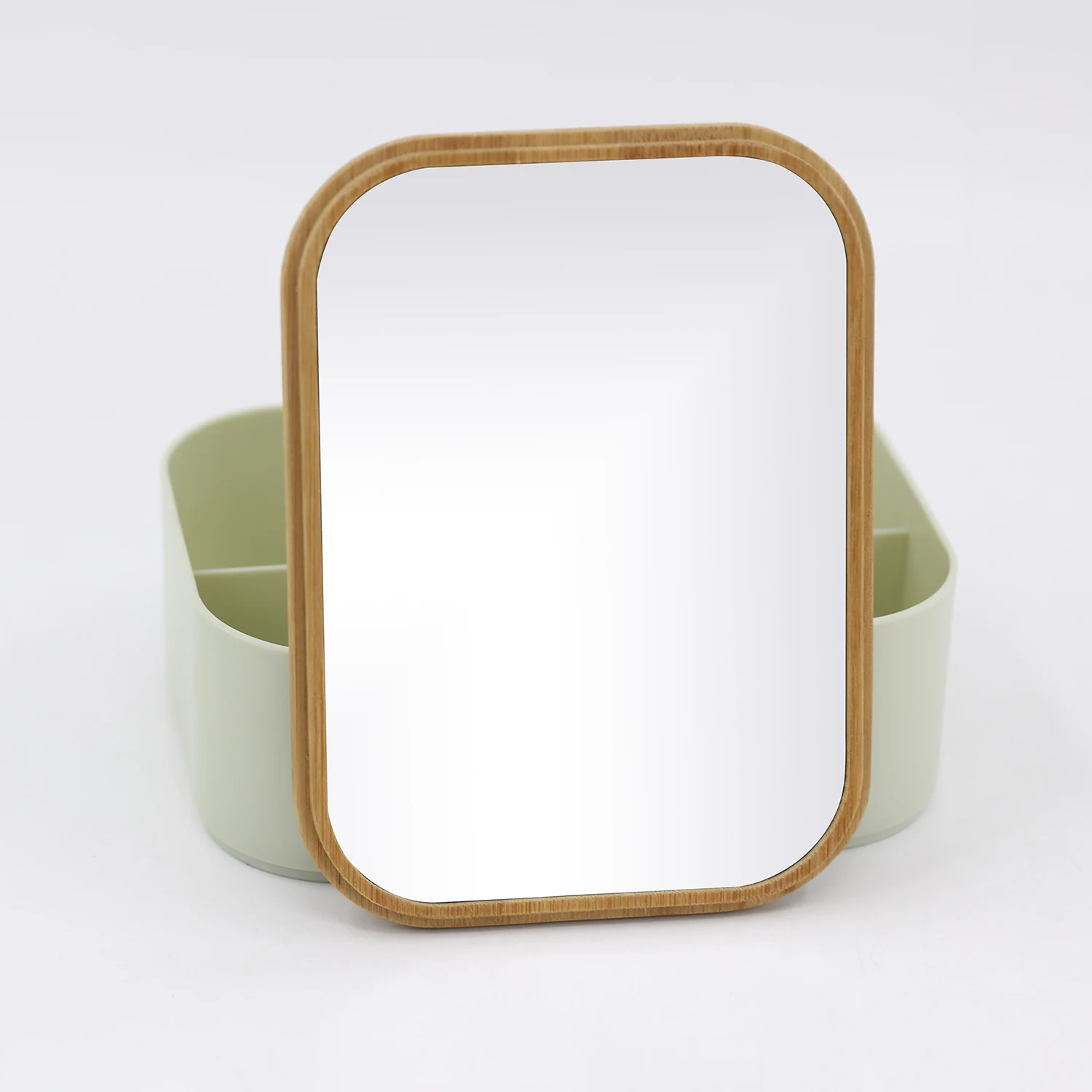 

Portable Makeup Mirror with storage box of 6 Grids Removable Square mirror Cosmetic mirror with Bamboo cover