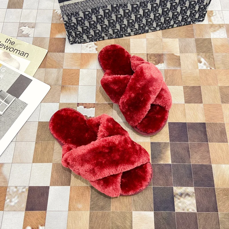 

2020 furry winter faux fur slippers womens sandals, Red,blue ,green ,orange ,brown