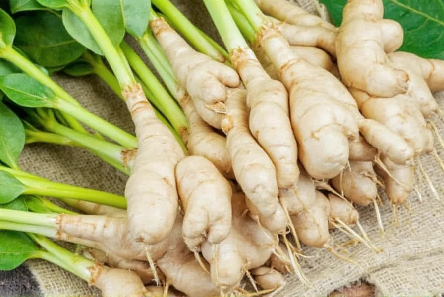 Healthy ginger plant showing vibrant green shoots emerging from soil in container