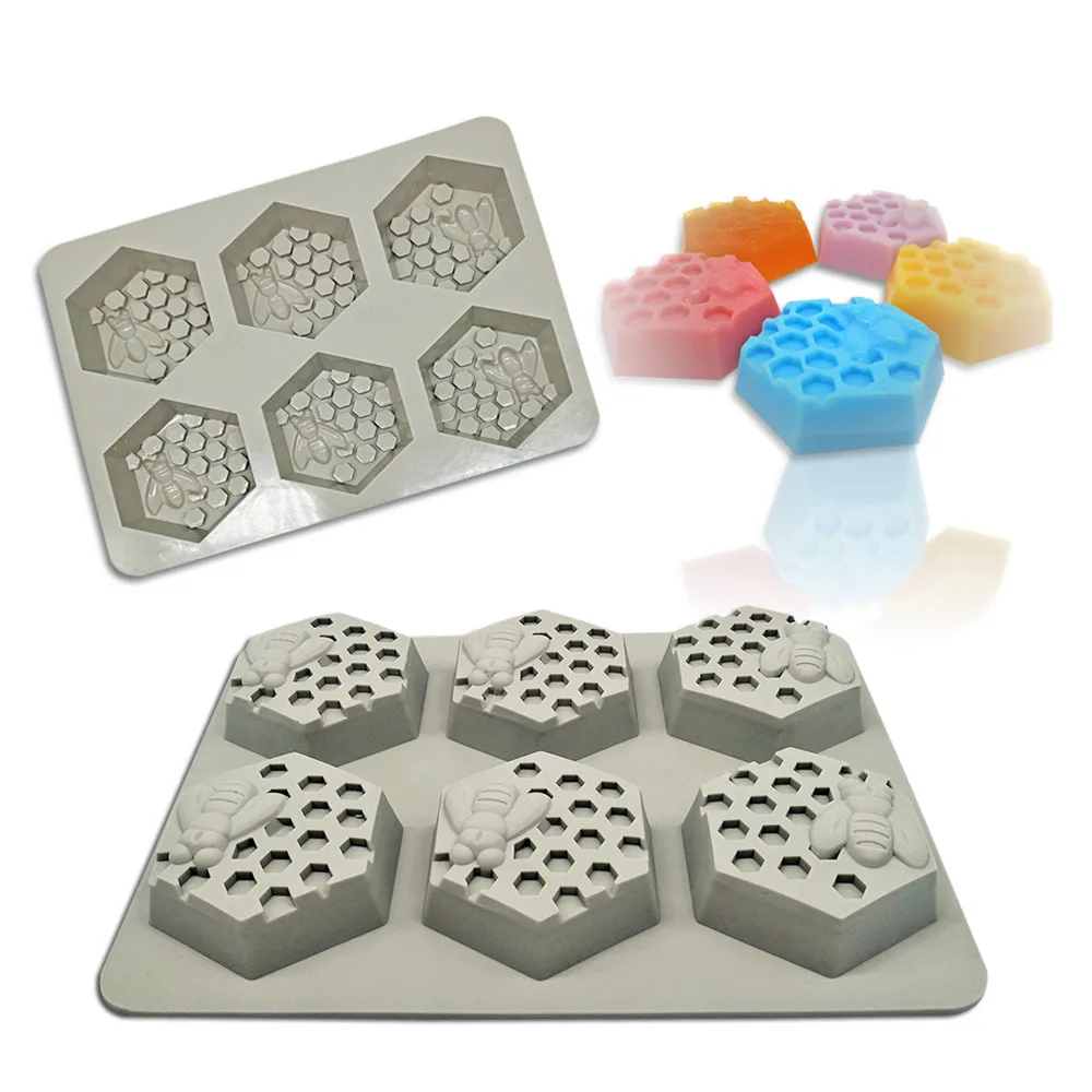 

Yiwu Bobao new design funny hexago honeycomb bees shape DIY handmade clay ornament plaster Aromatherapy loaf soap silicone mold