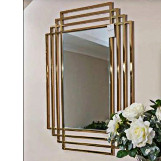 80x54.5cm Factory Price Large Gold Living Room Decor Metal Wall Mirrors Creative Modern Decorative Metal Art Bathroom for Sale