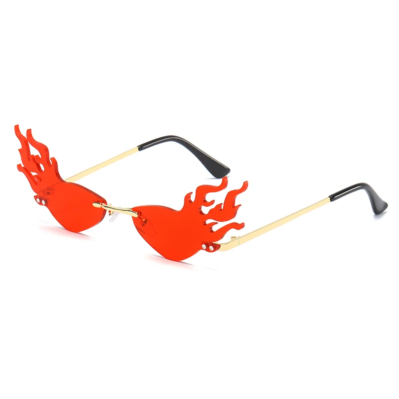 

Fashion Triangle Cat Eye Sun Glasses Fire Flame Sunglasses for Women Men 2021, Picture shows
