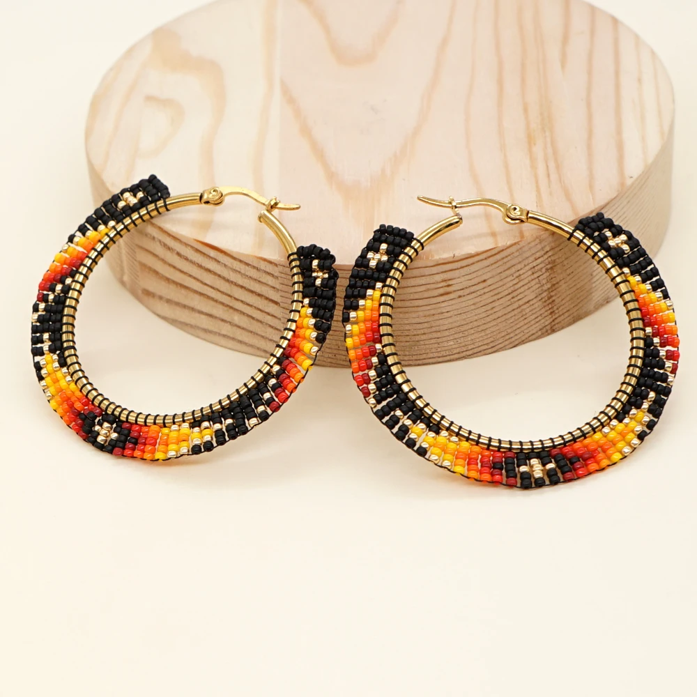 

Go2boho Bohemian Colorful Stainless Steel Hoop Earring Beaded Miyuki Beads Handmade Summer Fashion Jewelry Earrings For Women