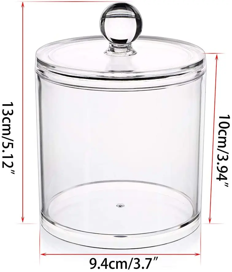 JDYaoYing Clear Acrylic Cotton Ball Holder Unique Lid Handle Canister Jar Transparent Apothecary Jars for Cotton Swabs Makeup Sponges 