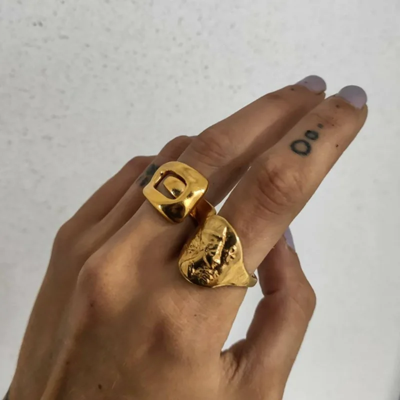 

Joolim Jewelry Wholesale 18K Gold Plated Minority Irregular Stainless Steel Rings for Women Statement Rings