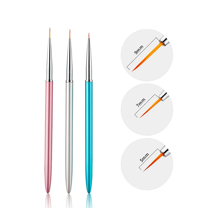 

3 Pcs/Set Metal Handle Nail Brushl Art Line Painting Pen 3D Tips DIY UV Gel Brushes Drawing Design Girl Manicure Painting Tool, 3color