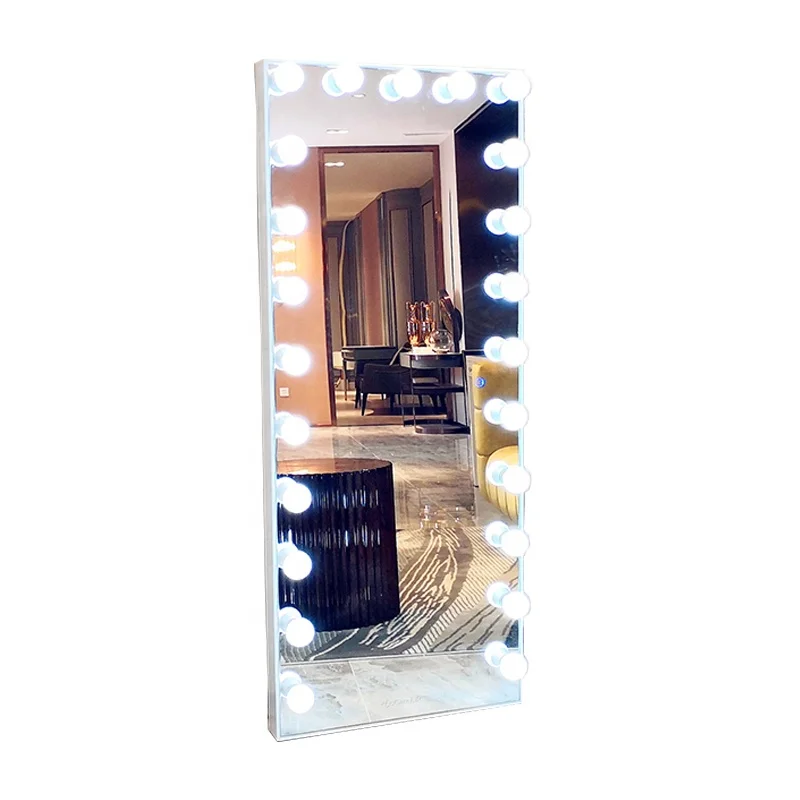 

Stock on US! Docarelife Luxurious Wooden Frame Hollywood Full Length Dressing Vanity Mirror with 23 Lighted LED Bulbs, White