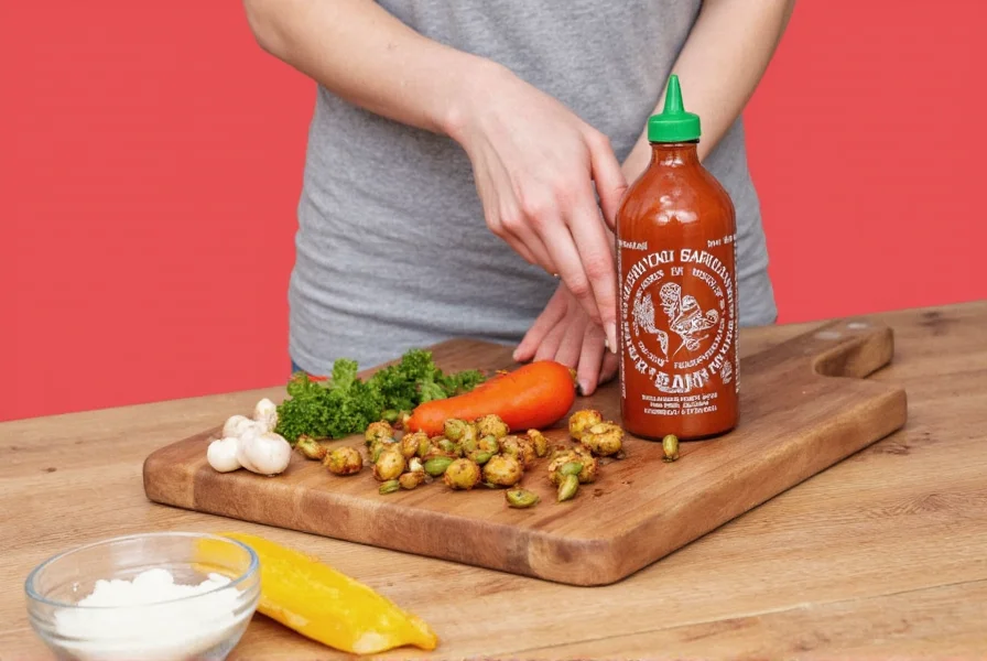 Sriracha Garlic Sauce Bottles Stored in Refrigerator