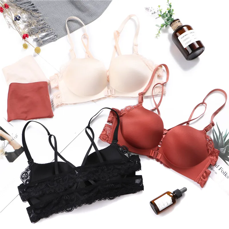 

New Fashion Wireless Front Closure Bras For Women Sexy Lingerie Comfort Push Up Bra Adjusted Seamless Backless Bra, Black