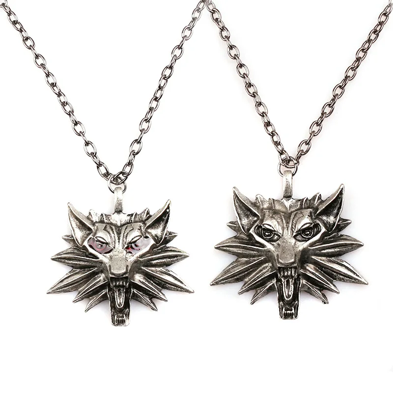 

Hip hop style mens jewelry punk charms necklace witcher 3 wolf head pendant necklaces for men, Picture shown