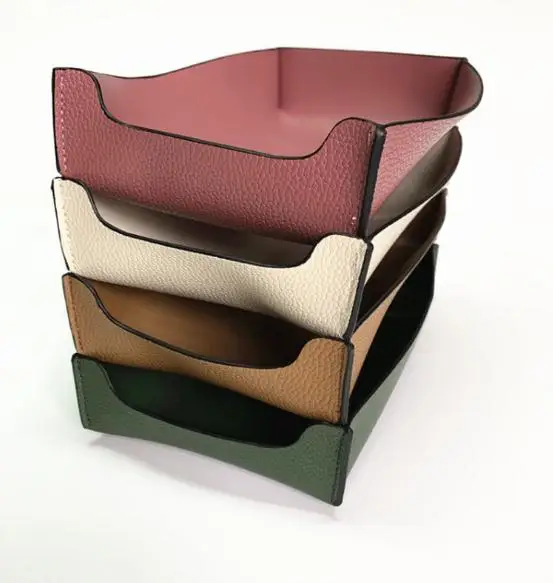 
Custom Ins hot North Europe style Leather folding Valet Storage coin Trays for Beautiful porch home 